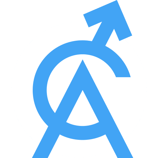 Logo Centrum Andrologii: Stylizowana litera A połączona z symbolem marsa (symbolem męskości)