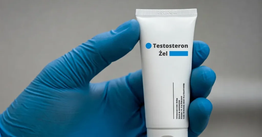Lekarz trzyma tubkę żelu z testosteronem