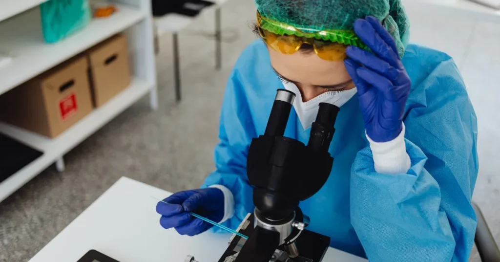 Genetyk przeprowadza diagnostykę genetyczną w laboratorium
